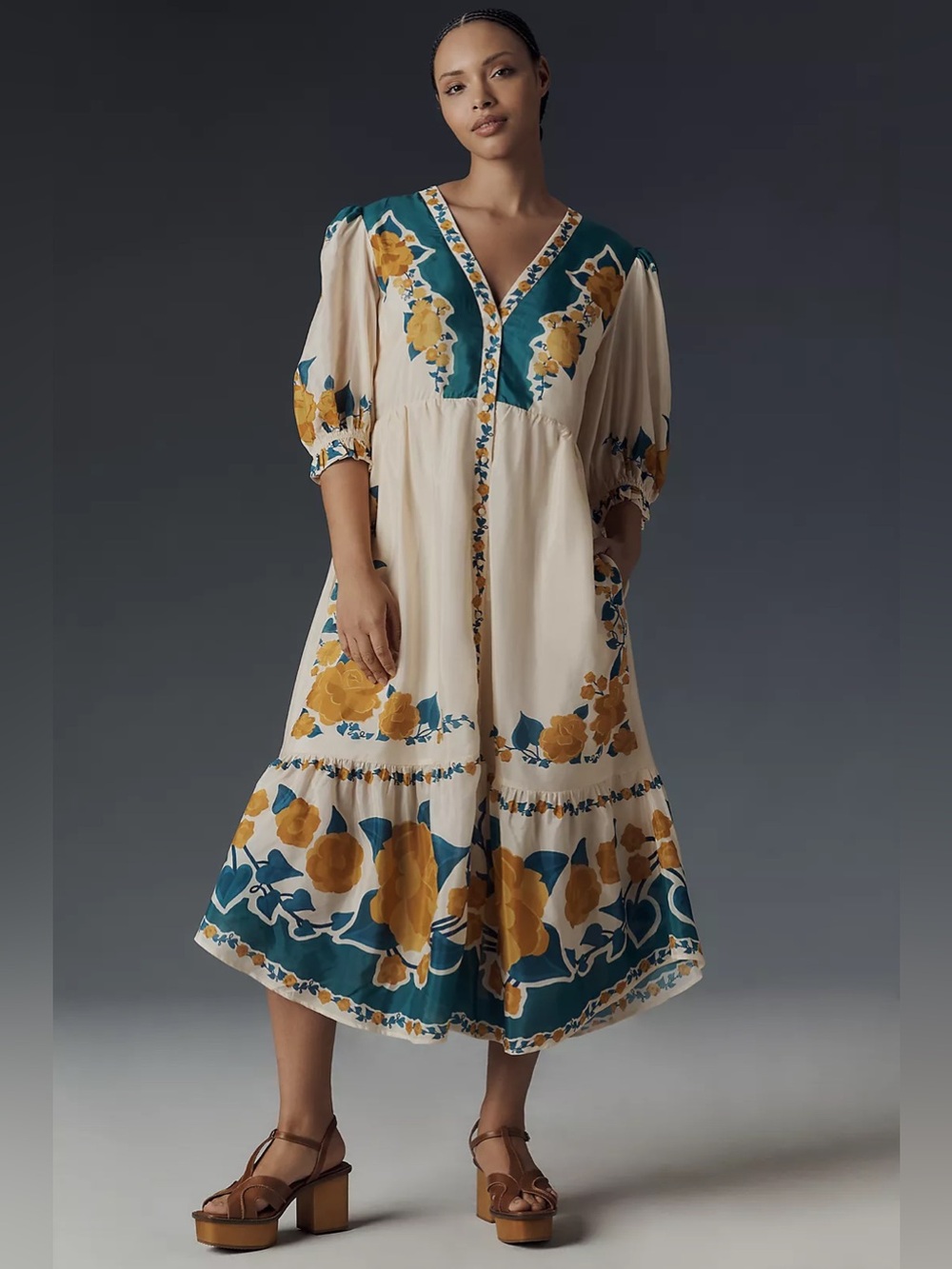 Anthropologie X Farm Rio Puff-Sleeve Printed Midi Dress - Picture 6 of 13